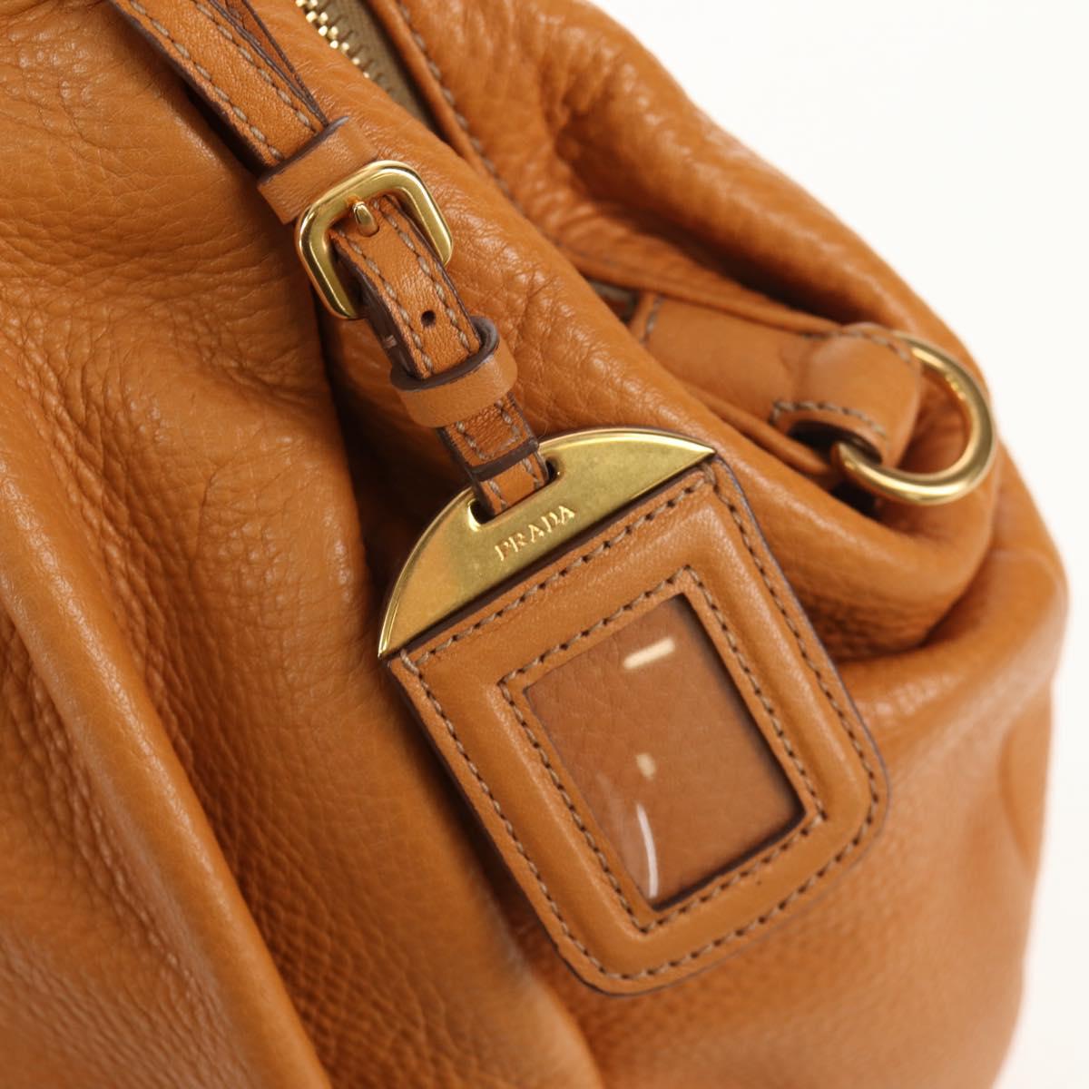 PRADA Shoulder Bag Leather Brown Gold Auth am9602V
