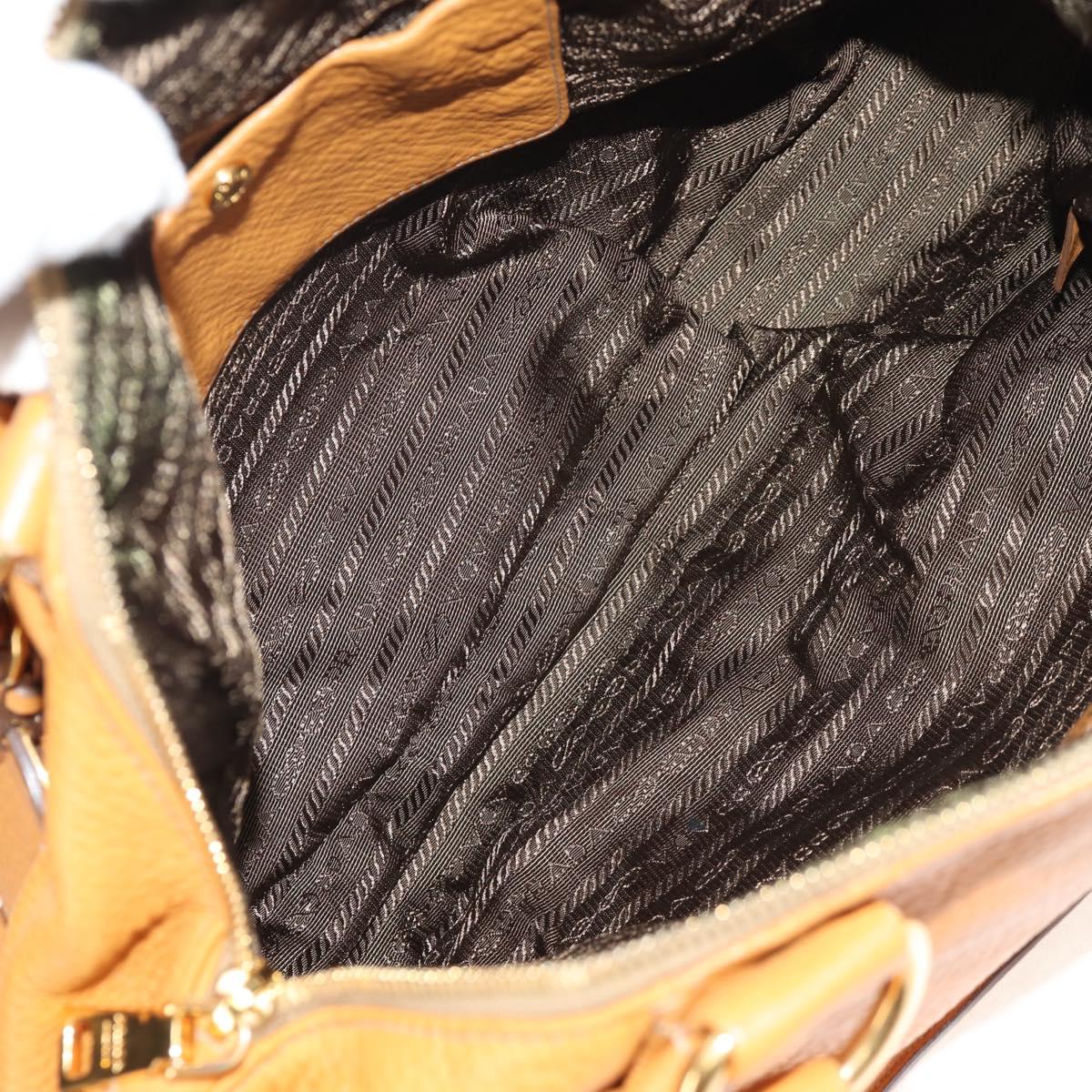 PRADA Shoulder Bag Leather Brown Gold Auth am9602V