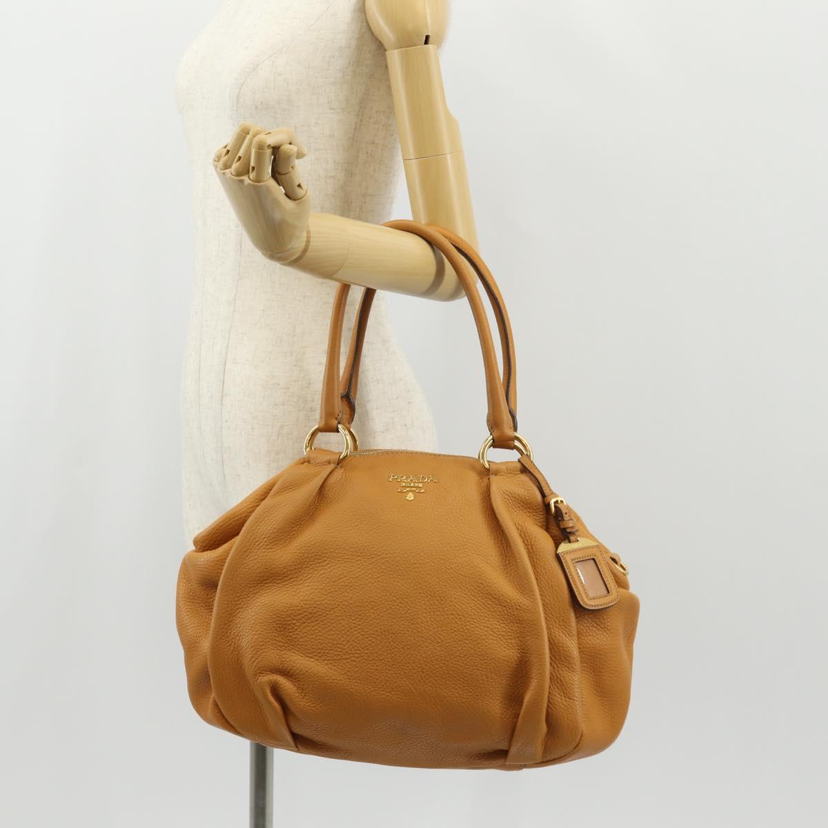 PRADA Shoulder Bag Leather Brown Gold Auth am9602V