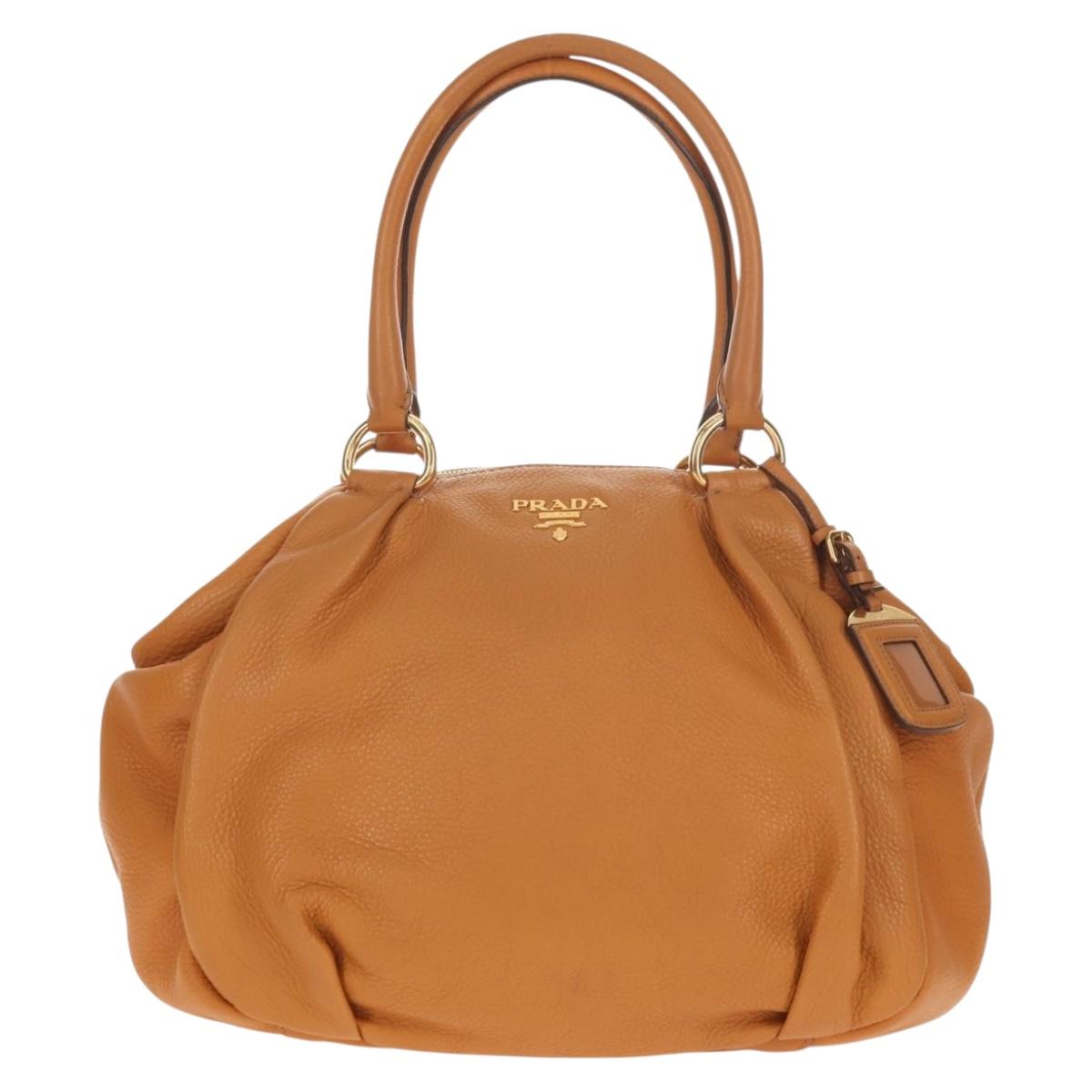 PRADA Shoulder Bag Leather Brown Gold Auth am9602V