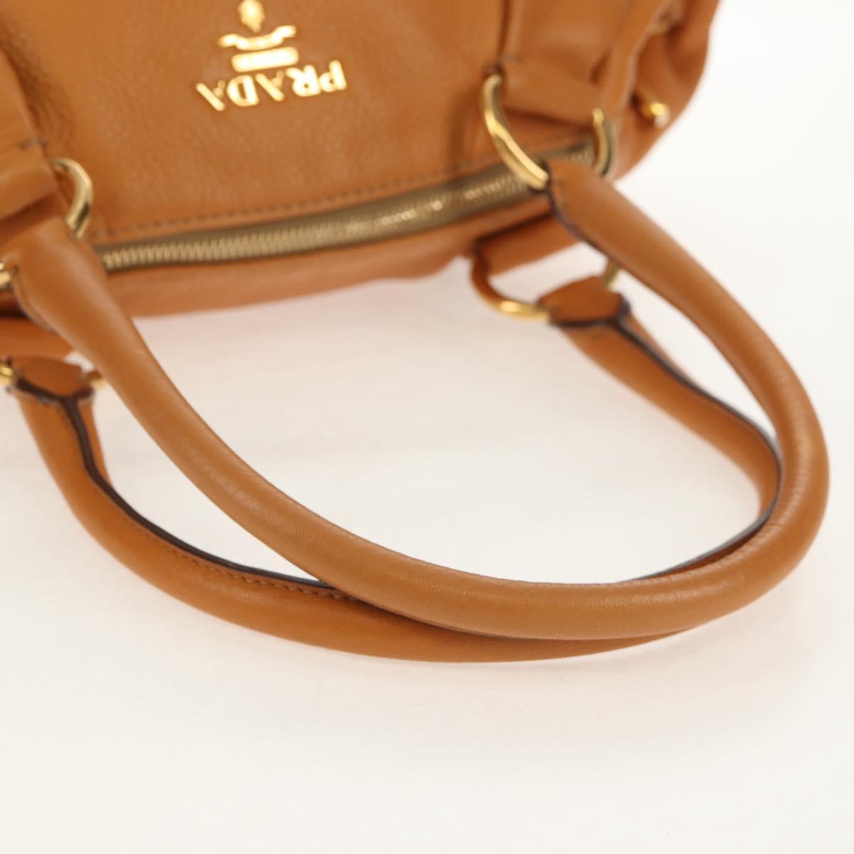 PRADA Shoulder Bag Leather Brown Gold Auth am9602V