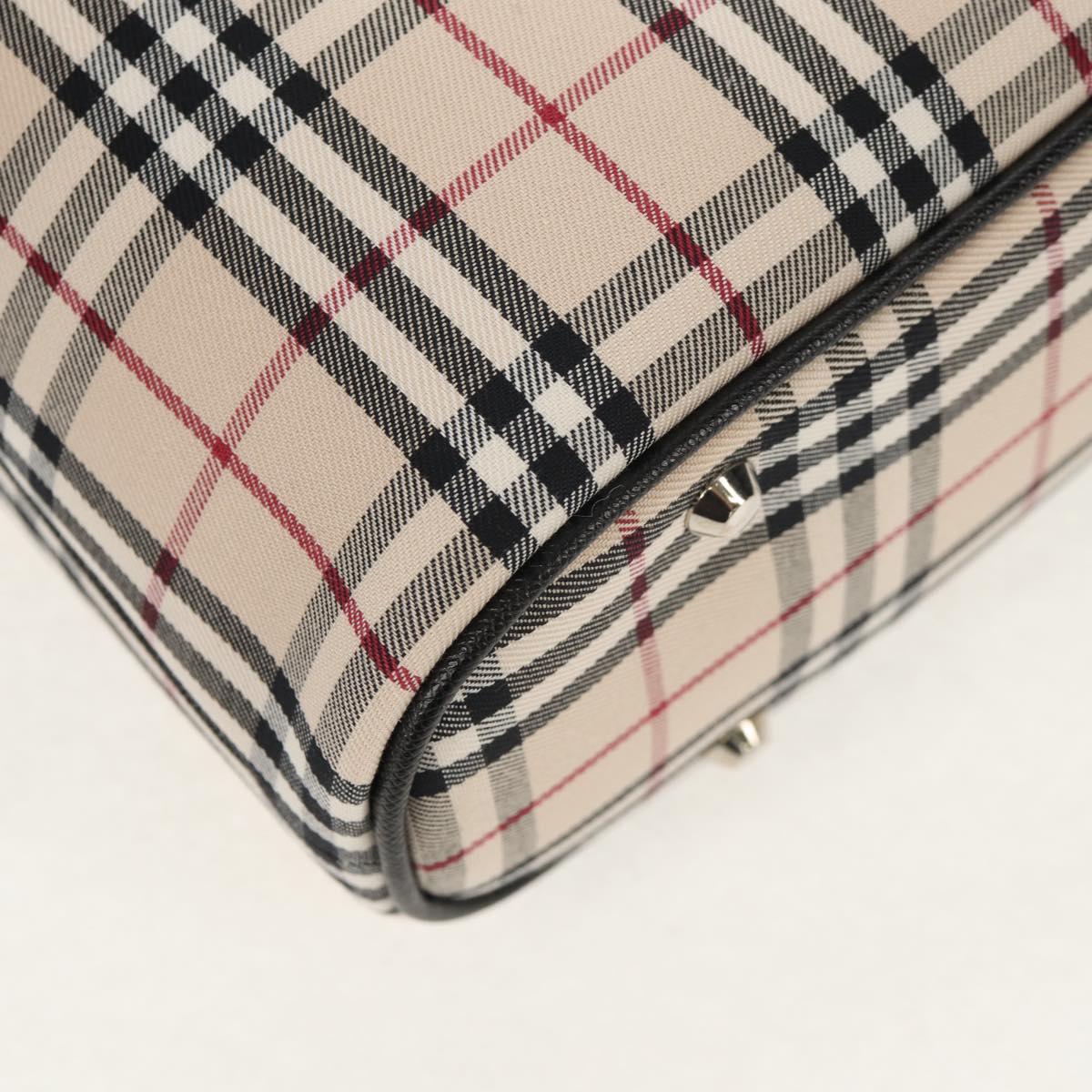 BURBERRY Nova Check Hand Bag Canvas Beige Silver Auth am9603V
