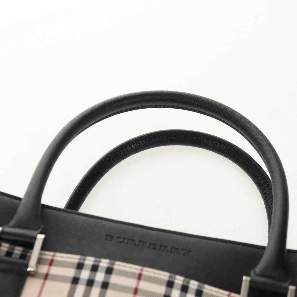 BURBERRY Nova Check Hand Bag Canvas Beige Silver Auth am9603V