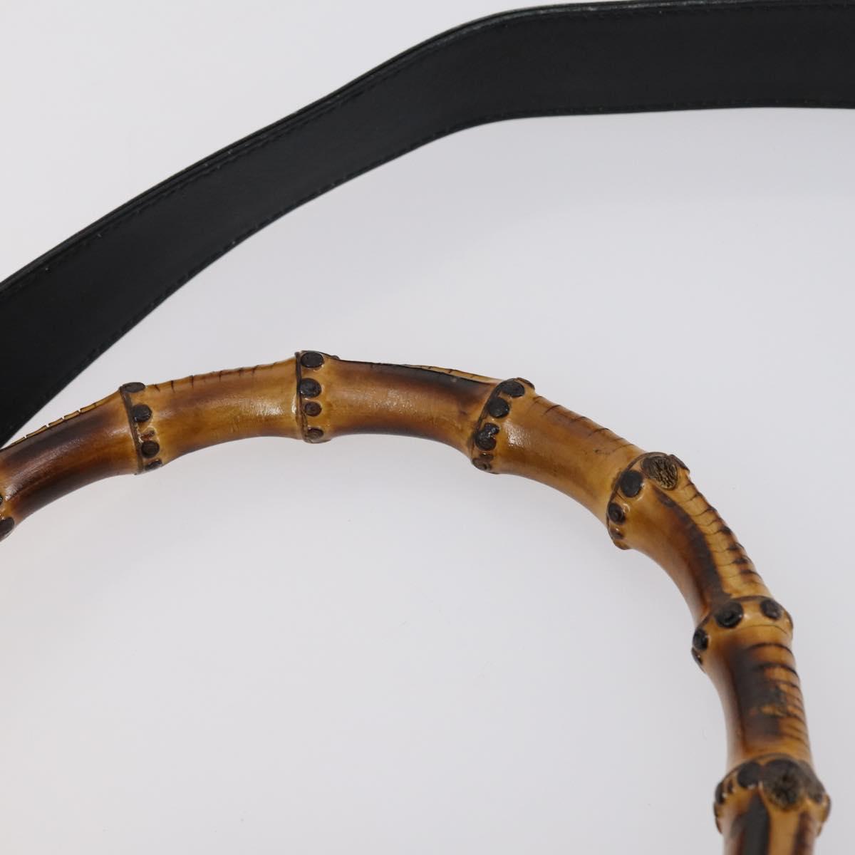 GUCCI Bamboo Shoulder Bag Leather 2way Black Gold 001 1998 1577 Auth am9605