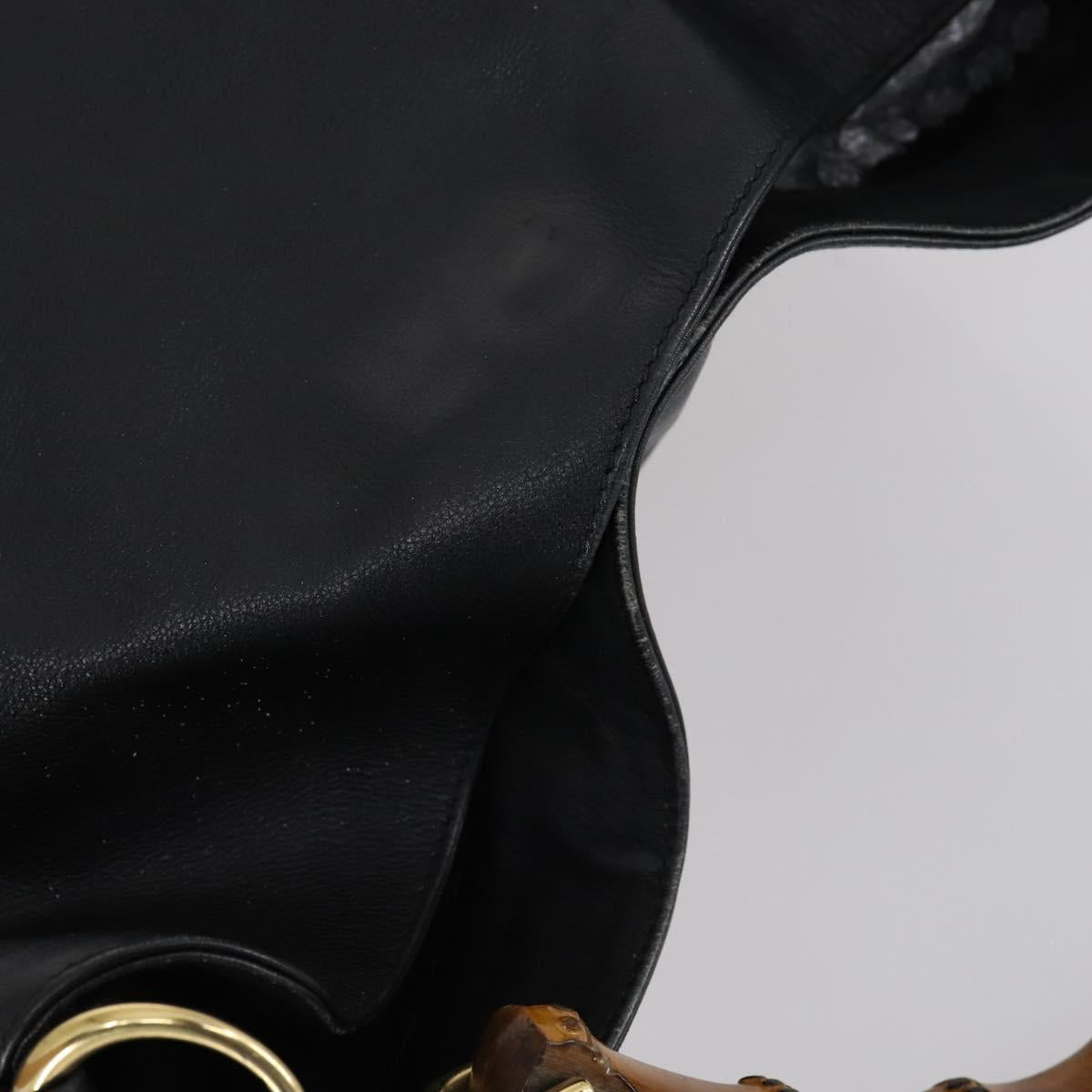 GUCCI Bamboo Shoulder Bag Leather 2way Black Gold 001 1998 1577 Auth am9605