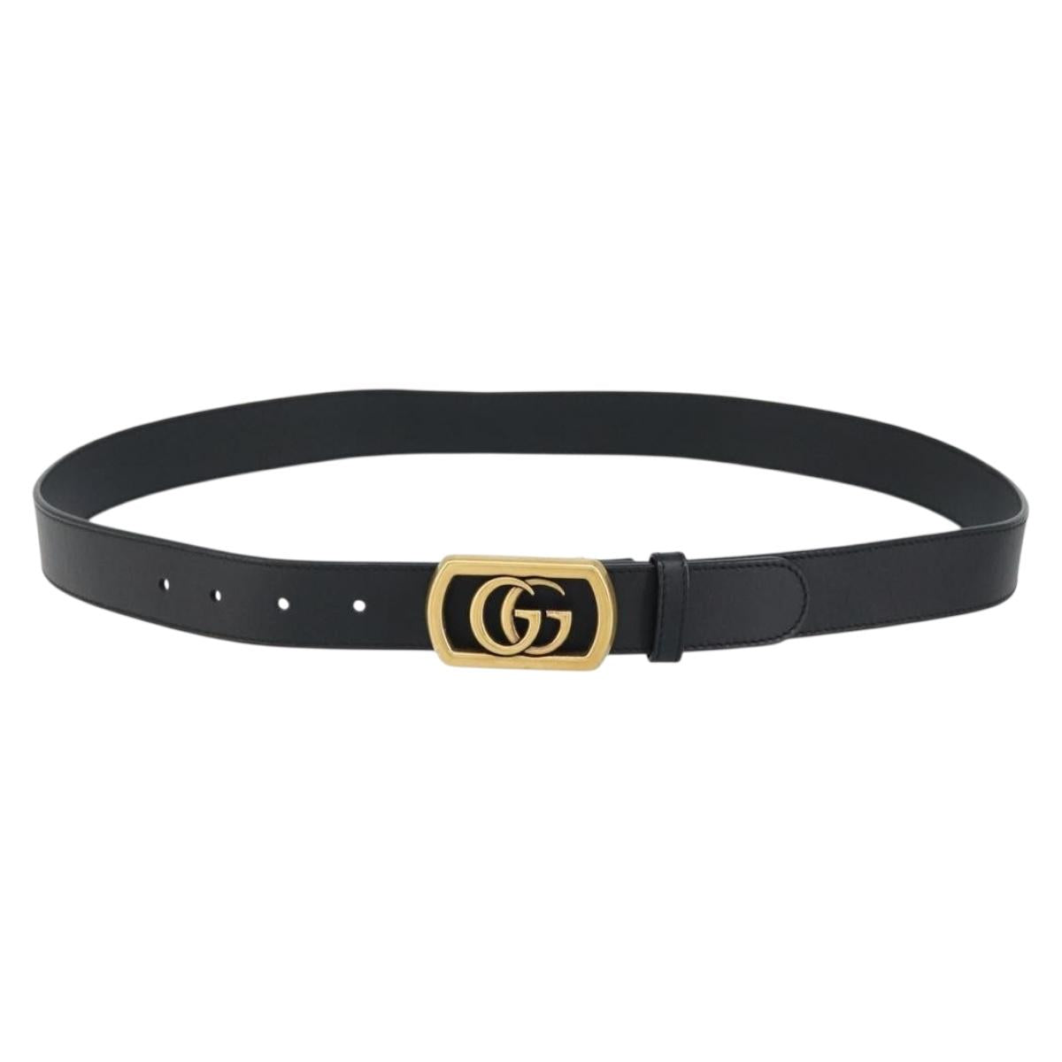GUCCI GG Marmont Belt Leather 44.1"" Black Gold 575587 Auth am9607