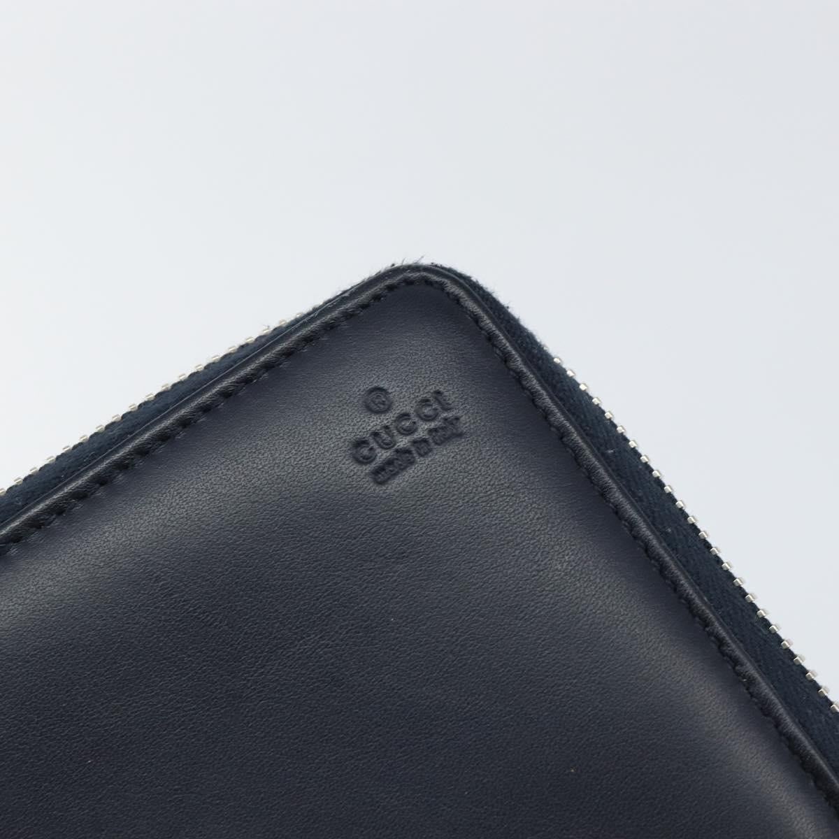 GUCCI Sherry Line Long Wallet Leather Navy Silver 344096 Auth am9608