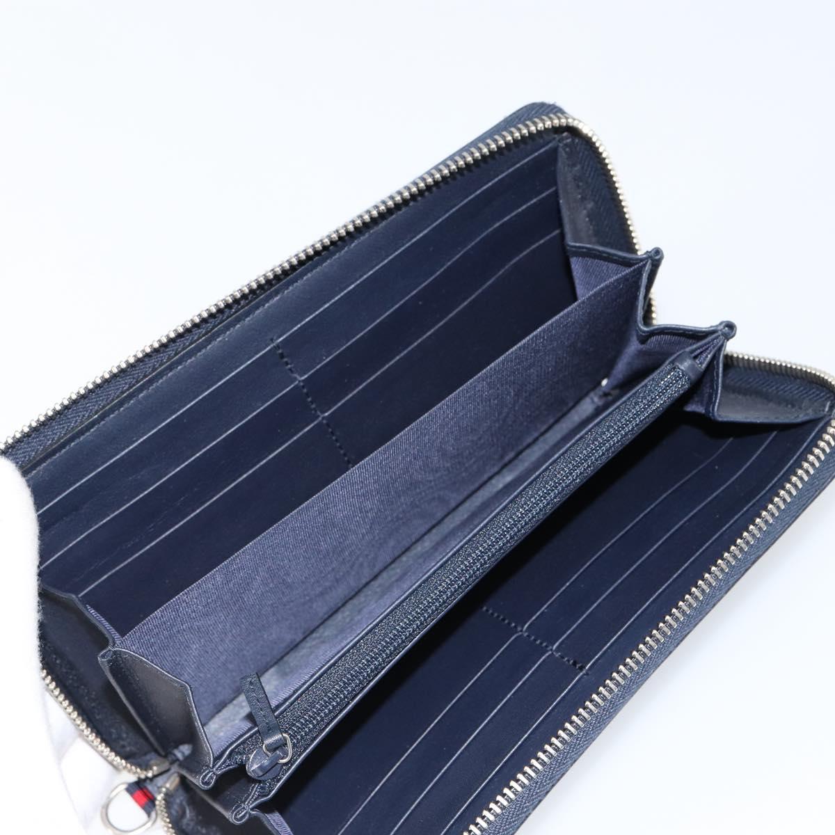 GUCCI Sherry Line Long Wallet Leather Navy Silver 344096 Auth am9608
