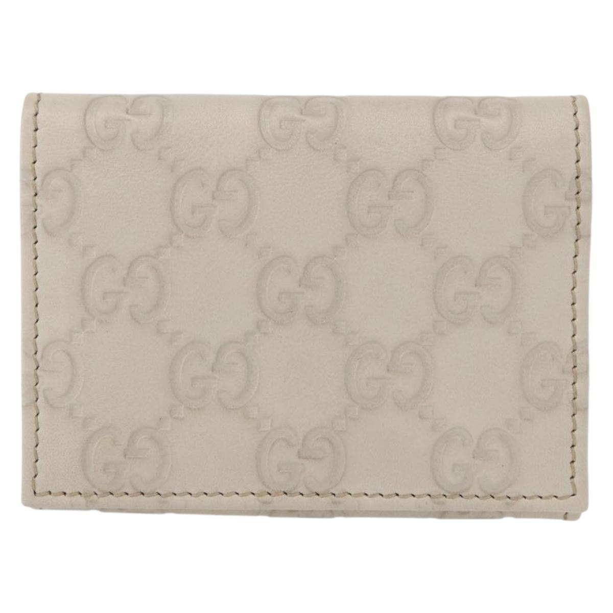 GUCCI GG Canvas Guccissima Card Case Leather White 120965 Auth am9609V