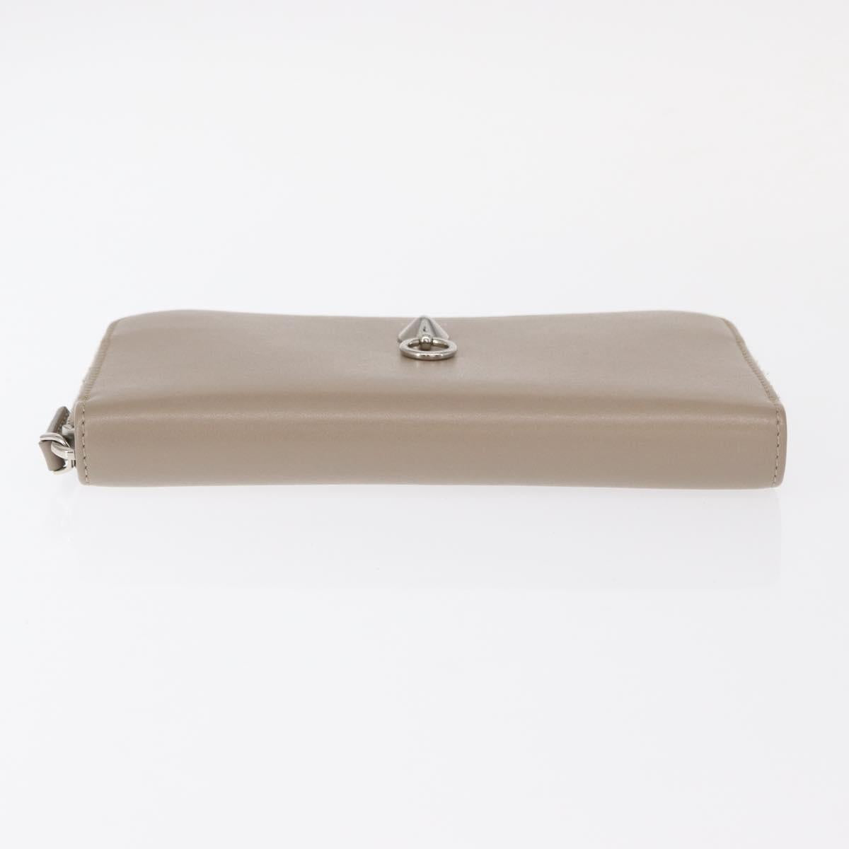 FENDI Long Wallet Leather Beige Gold Auth am9610