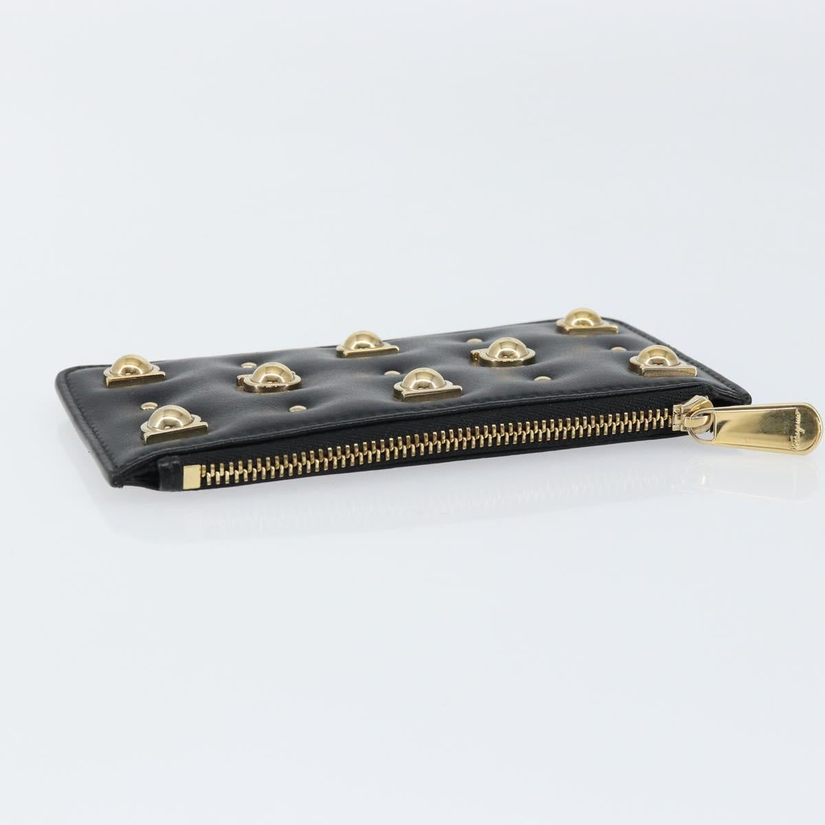 Salvatore Ferragamo Gancini Coin Purse Leather Black Gold Auth am9616