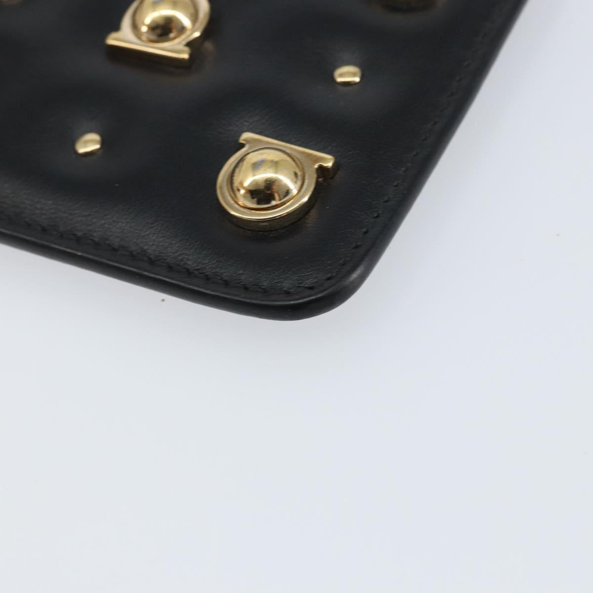 Salvatore Ferragamo Gancini Coin Purse Leather Black Gold Auth am9616