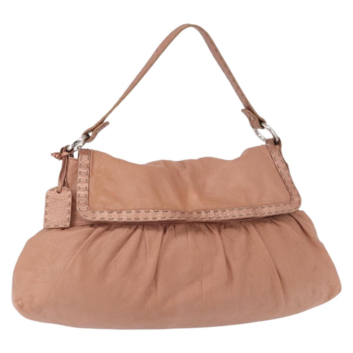 FENDI Celeria Shoulder Bag Leather Pink Silver Auth am9621