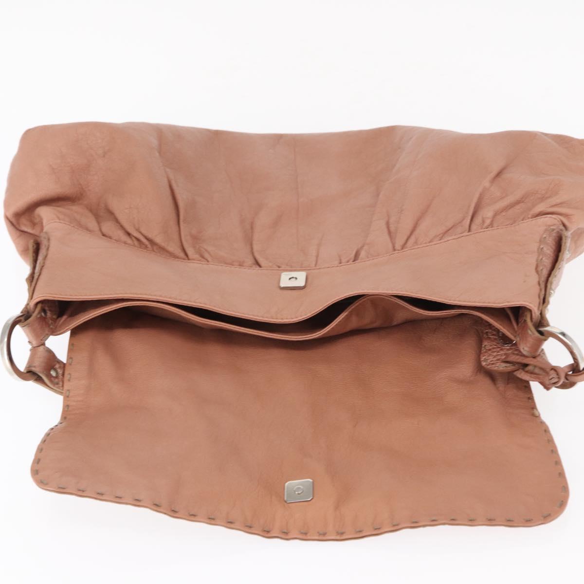 FENDI Celeria Shoulder Bag Leather Pink Silver Auth am9621