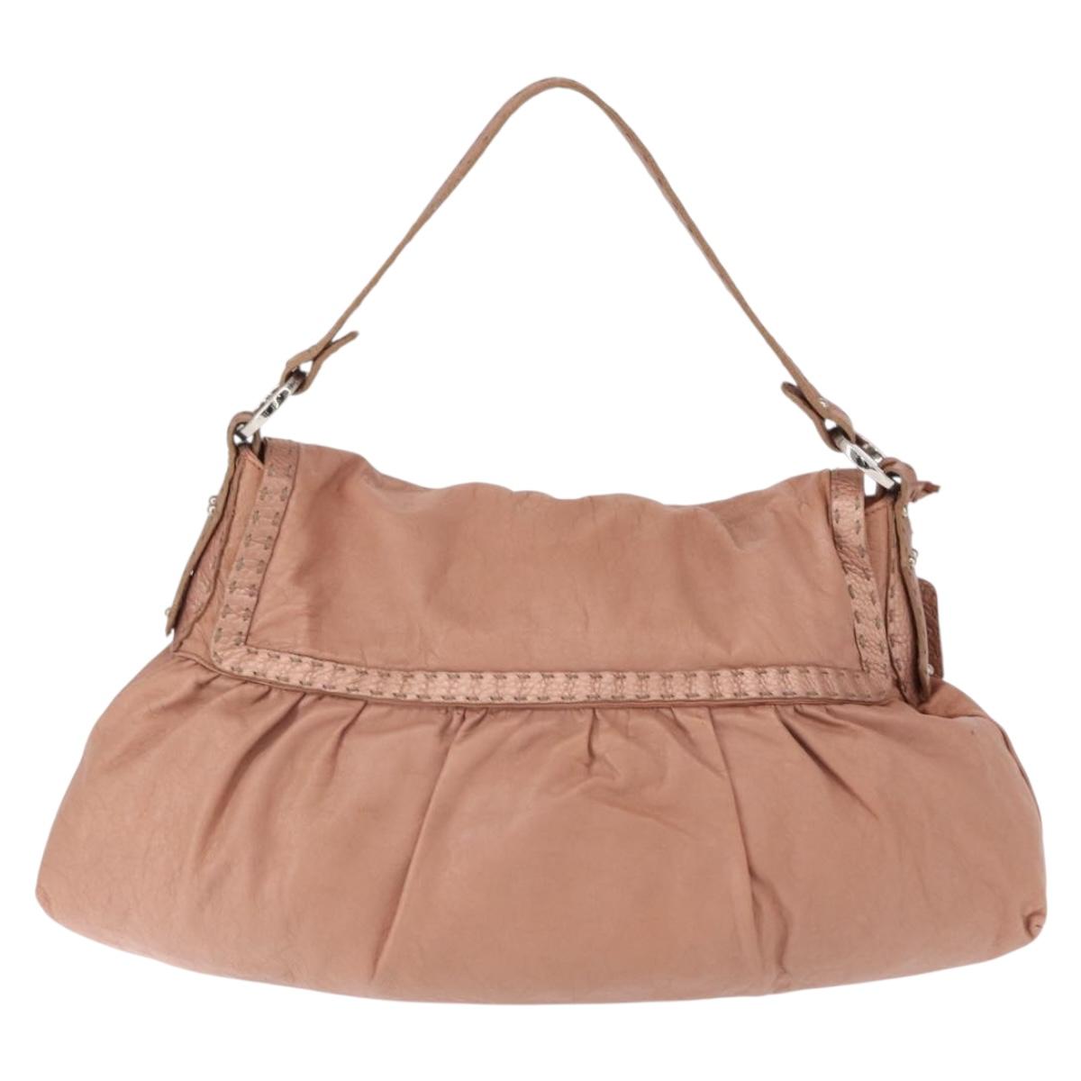 FENDI Celeria Shoulder Bag Leather Pink Silver Auth am9621