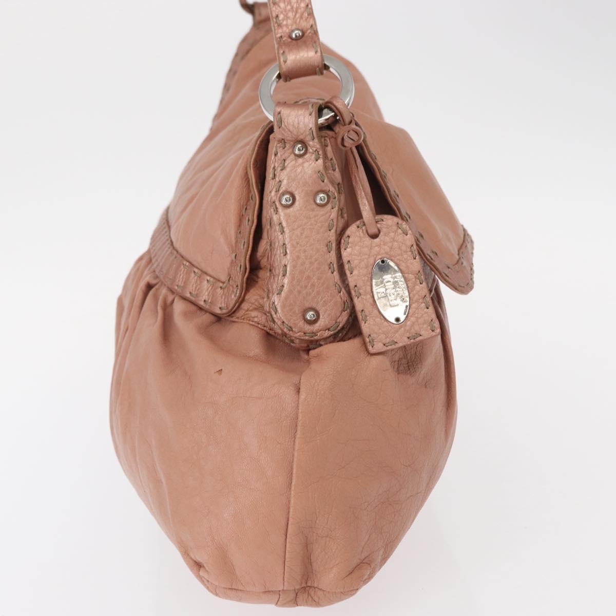 FENDI Celeria Shoulder Bag Leather Pink Silver Auth am9621