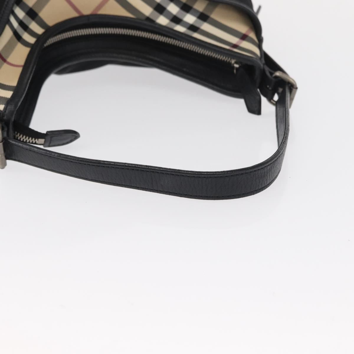 BURBERRY Nova Check Shoulder Bag Nylon Black Silver Auth am9622