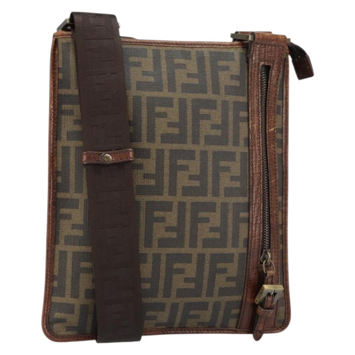 FENDI Zucca Canvas Shoulder Bag PVC Black Brown Auth am9623