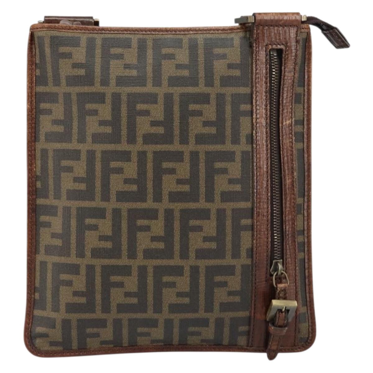 FENDI Zucca Canvas Shoulder Bag PVC Black Brown Auth am9623