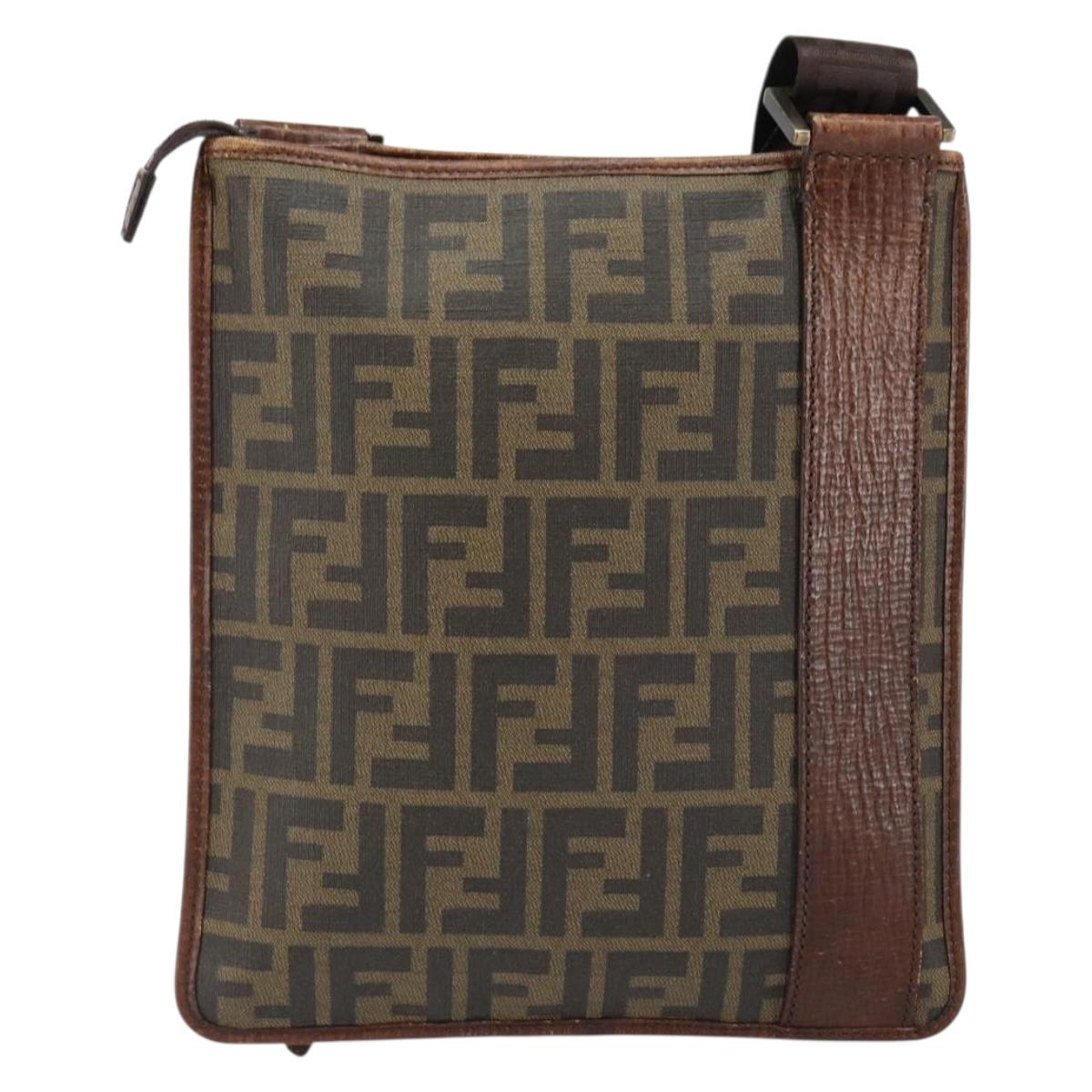 FENDI Zucca Canvas Shoulder Bag PVC Black Brown Auth am9623