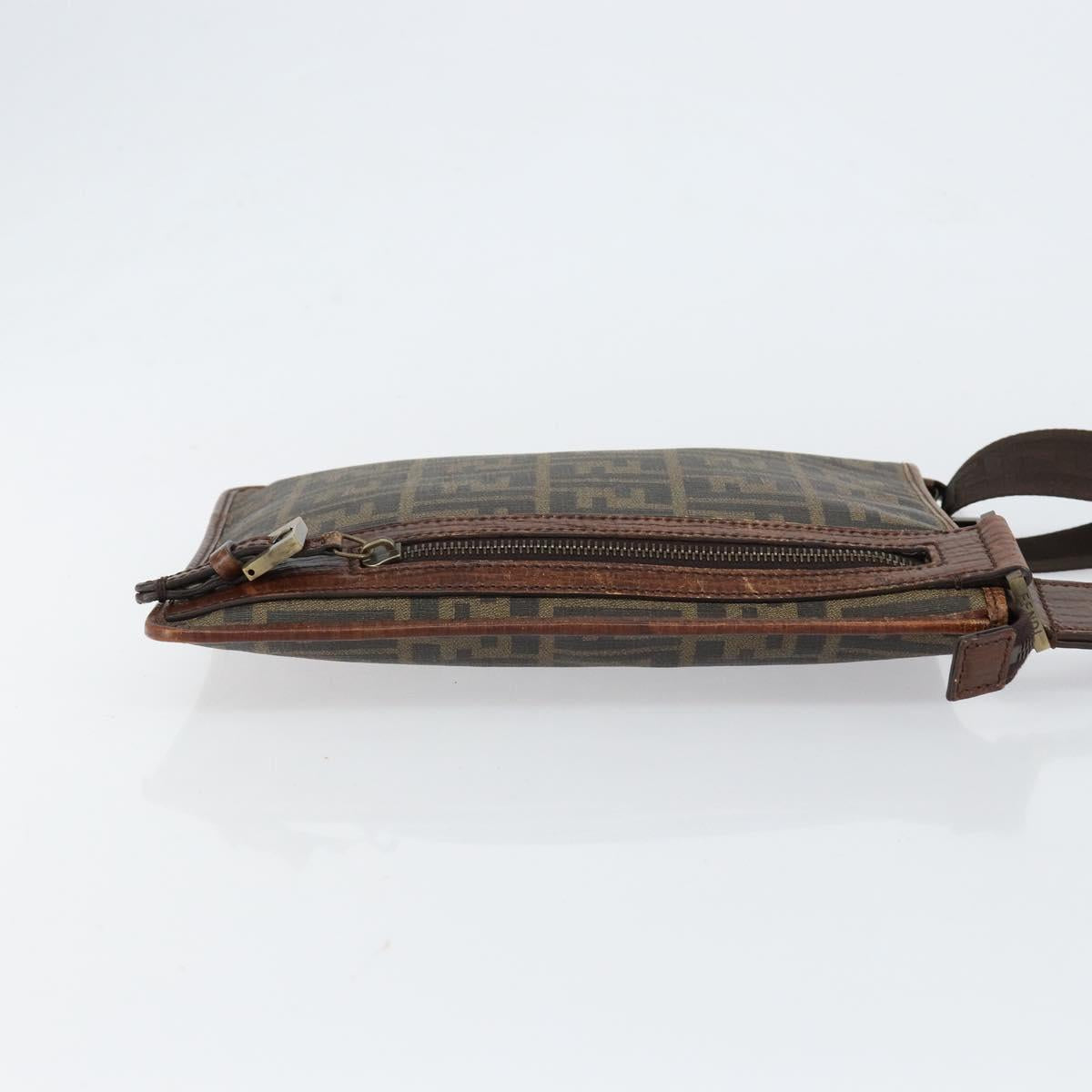 FENDI Zucca Canvas Shoulder Bag PVC Black Brown Auth am9623