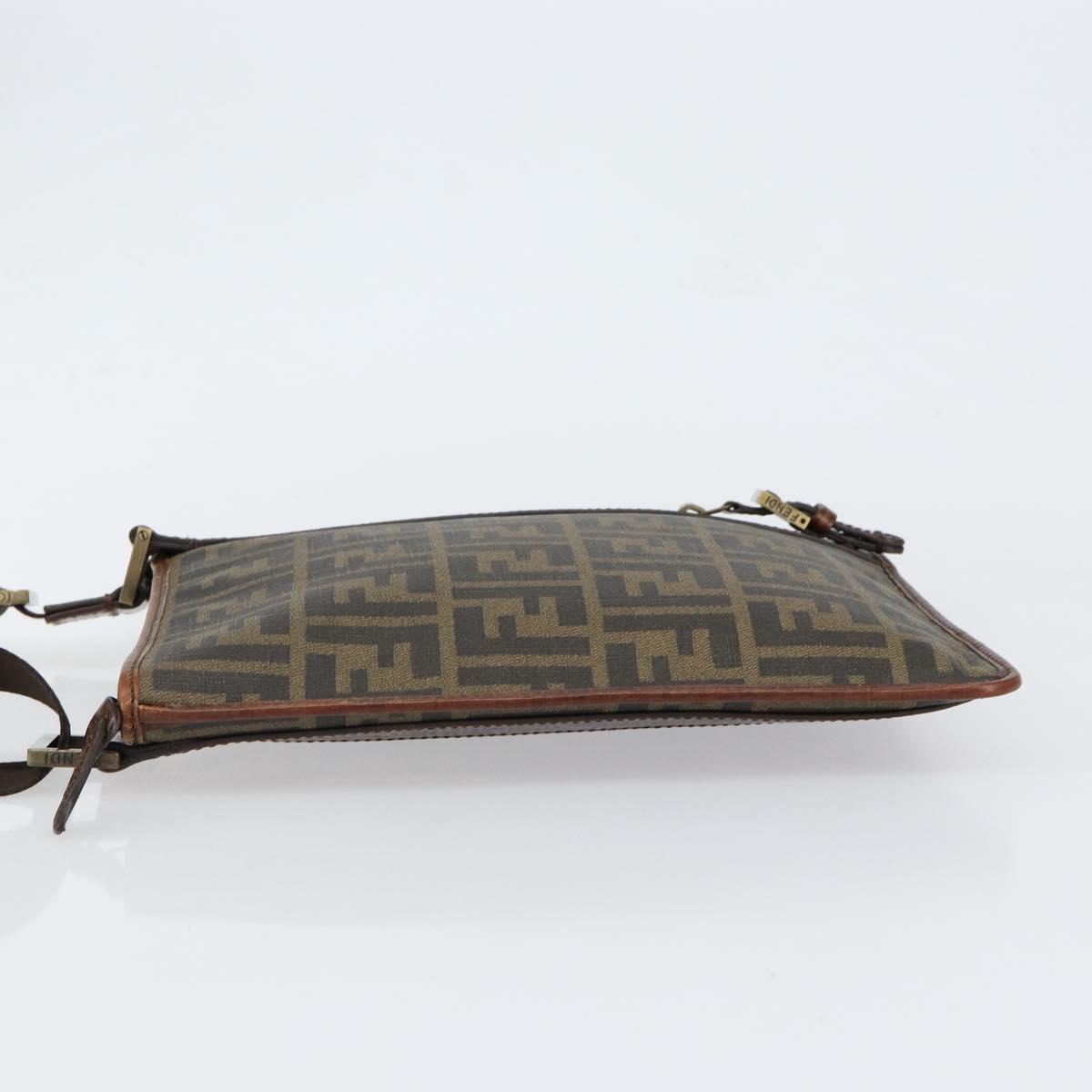 FENDI Zucca Canvas Shoulder Bag PVC Black Brown Auth am9623