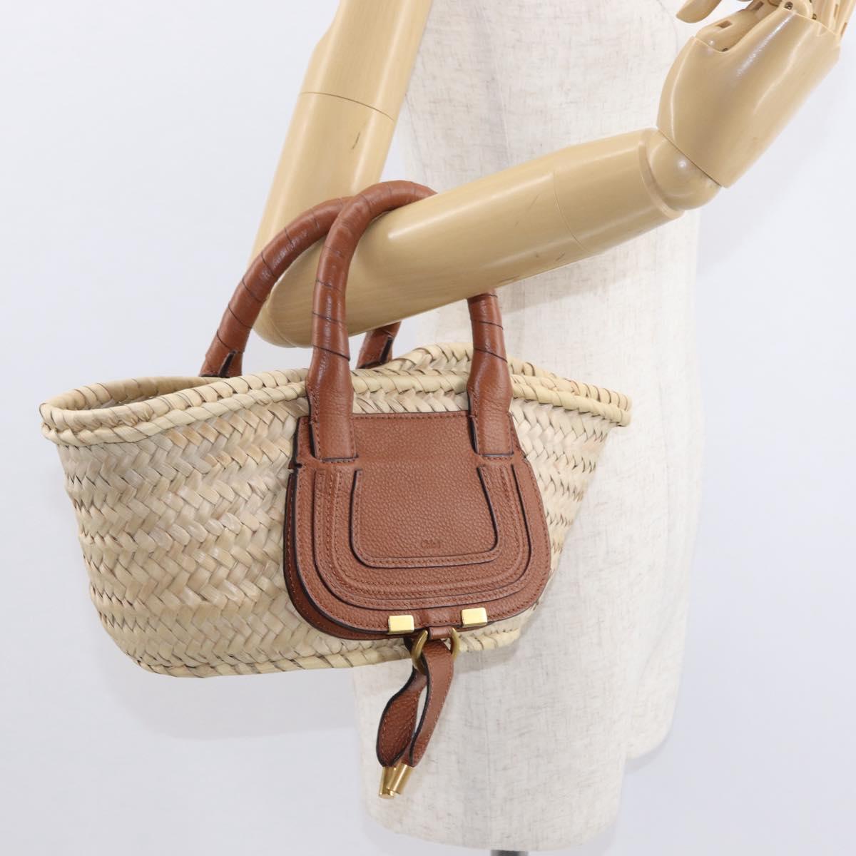 Chloe Hand Bag Straw Leather Beige Auth am9625