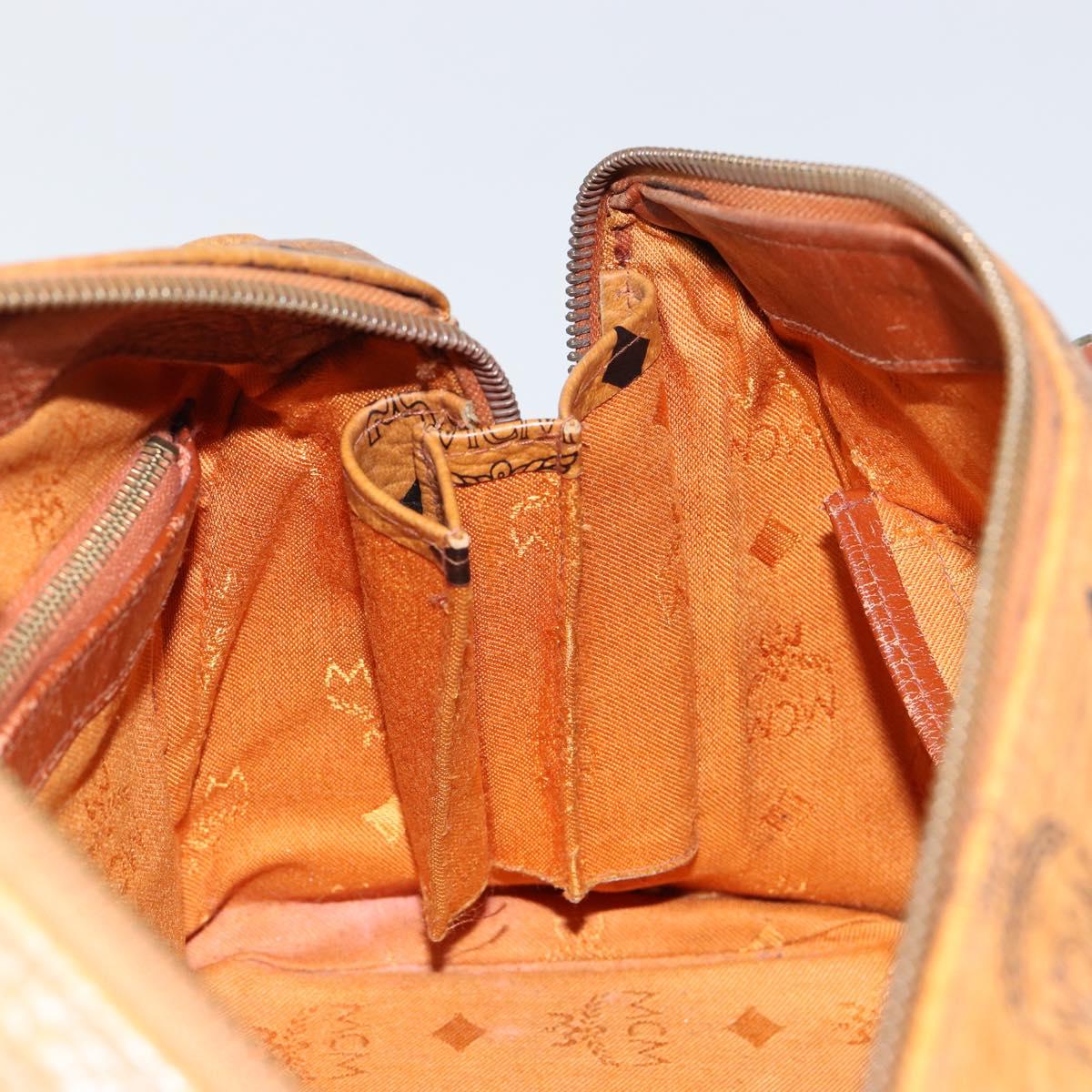 MCM Logogram Vicetos Hand Bag PVC Leather Brown Gold Auth am9628