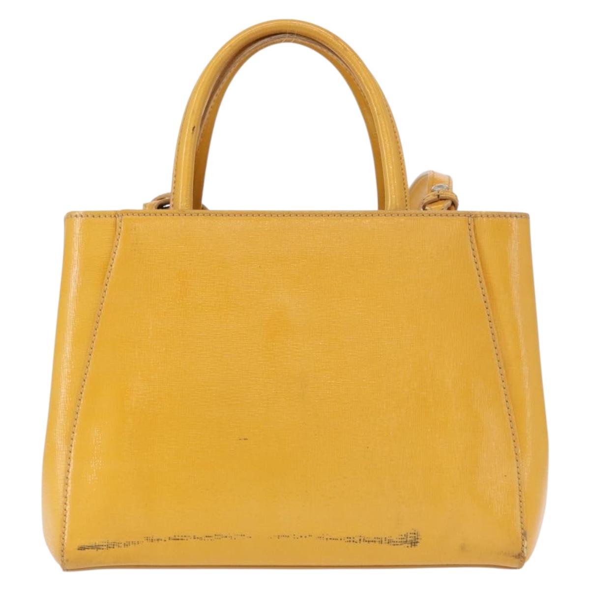 FENDI 2 JOURS Hand Bag Leather 2way Yellow Silver Auth am9630