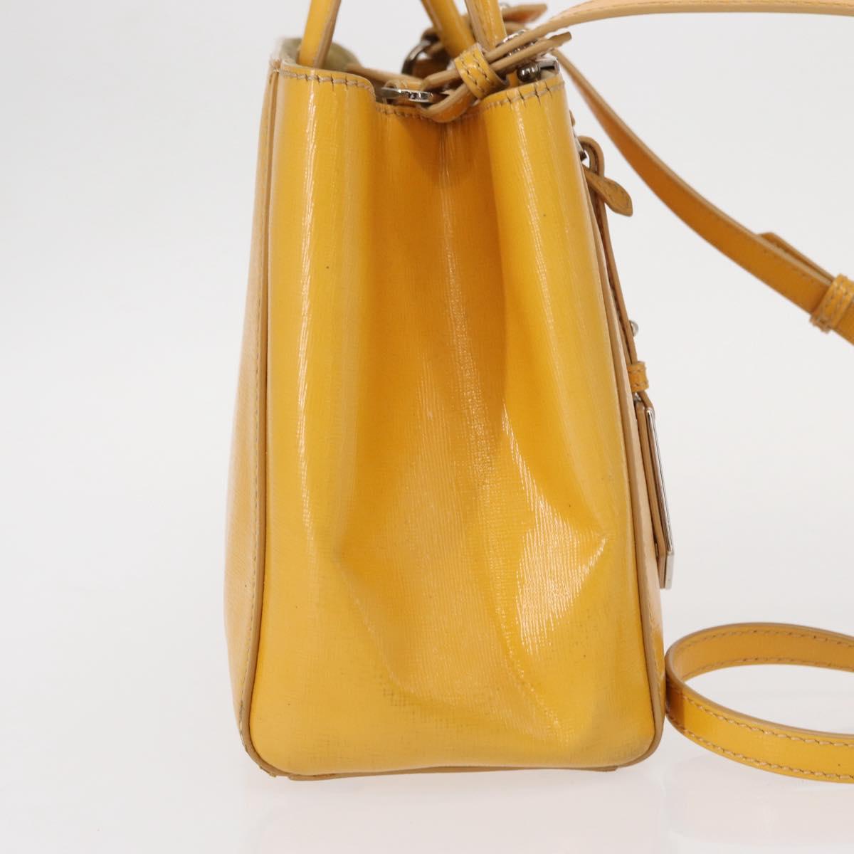 FENDI 2 JOURS Hand Bag Leather 2way Yellow Silver Auth am9630