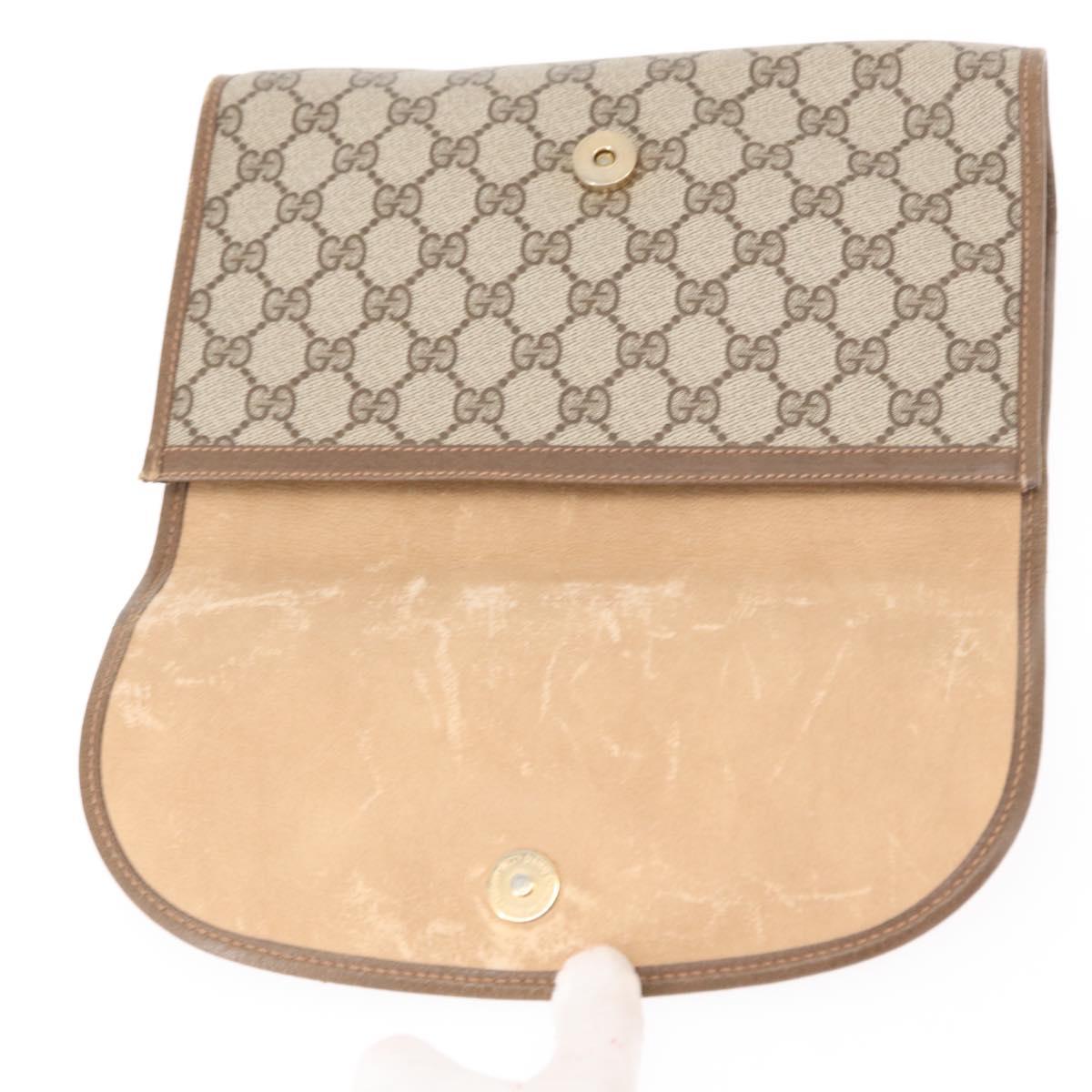 GUCCI GG Supreme Web Sherry Line Clutch Bag PVC Beige Gold 89 01 030 Auth am9631