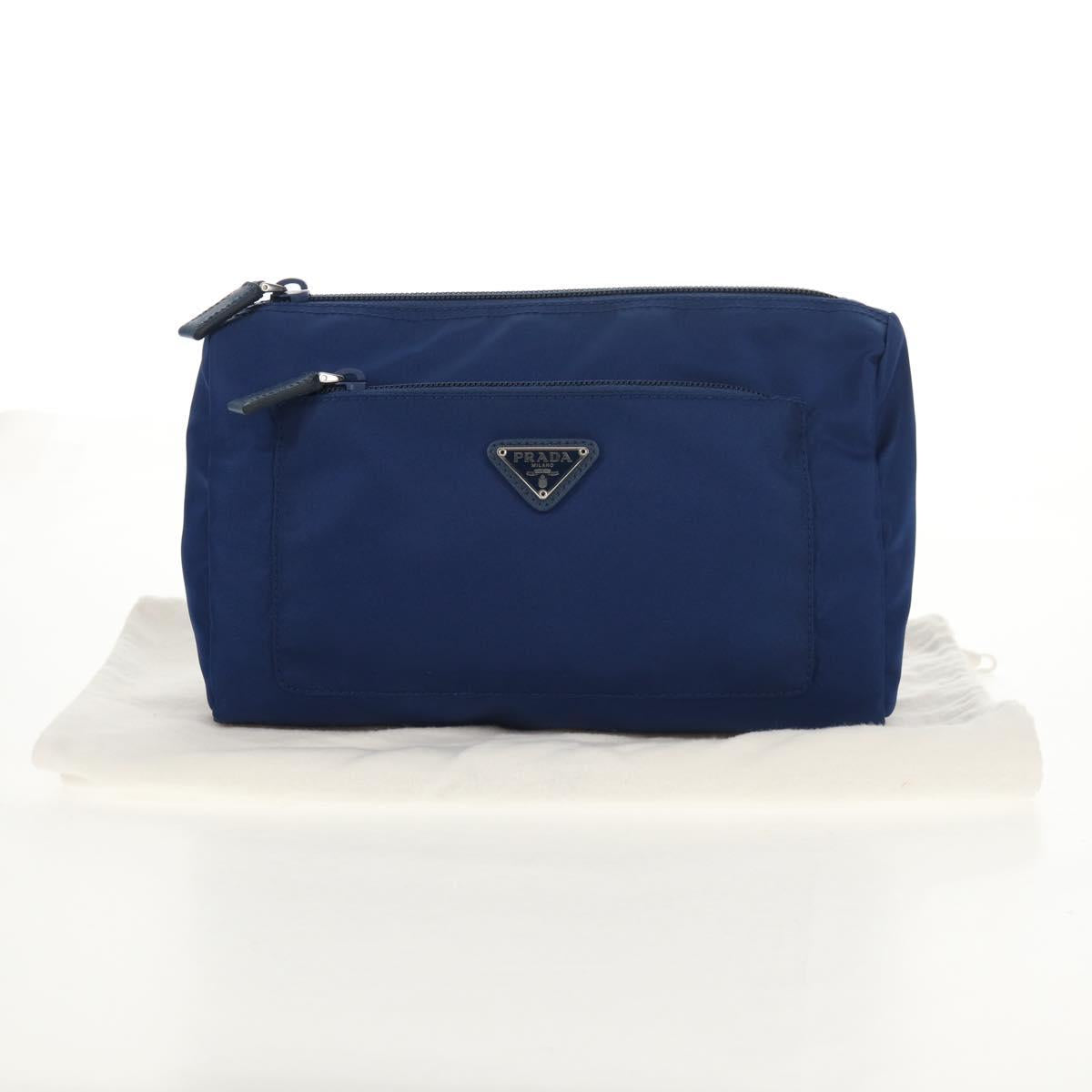 PRADA Pouch Nylon Blue Silver Auth am9642V