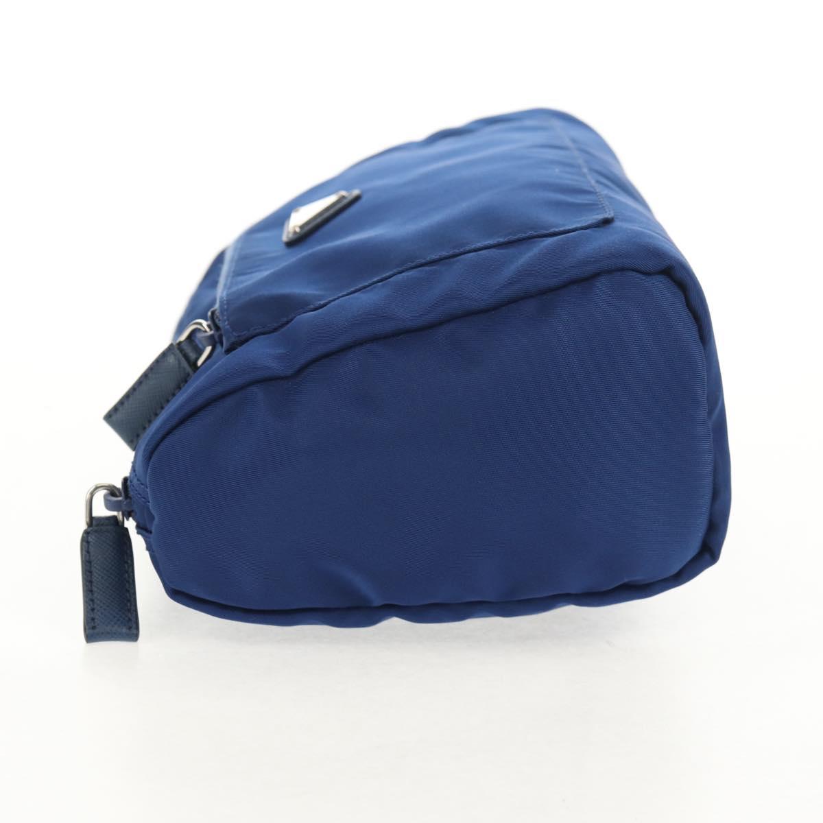 PRADA Pouch Nylon Blue Silver Auth am9642V