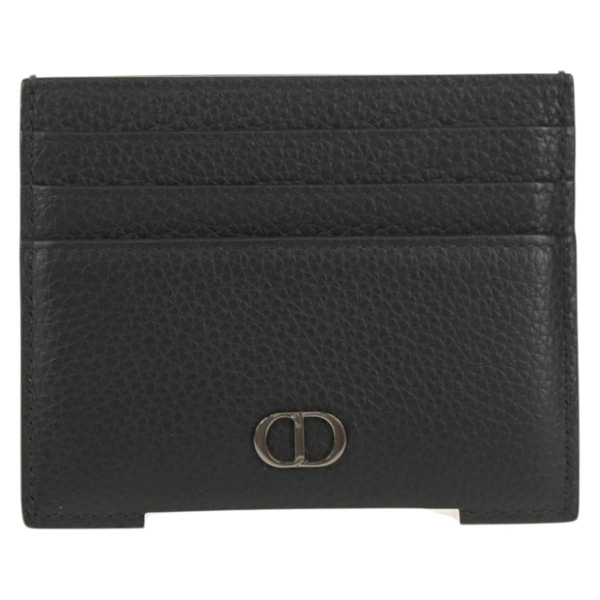 Christian Dior Card Case Leather Black Auth am9643V