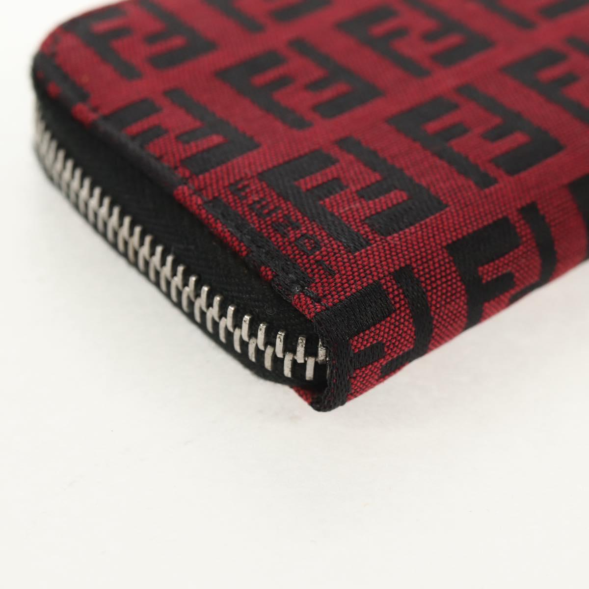 FENDI Zucchino Canvas Coin Purse Red Silver Auth am9652V