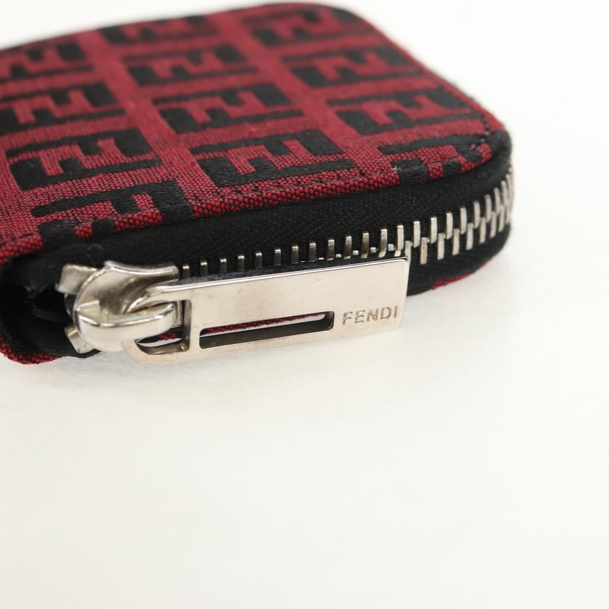 FENDI Zucchino Canvas Coin Purse Red Silver Auth am9652V