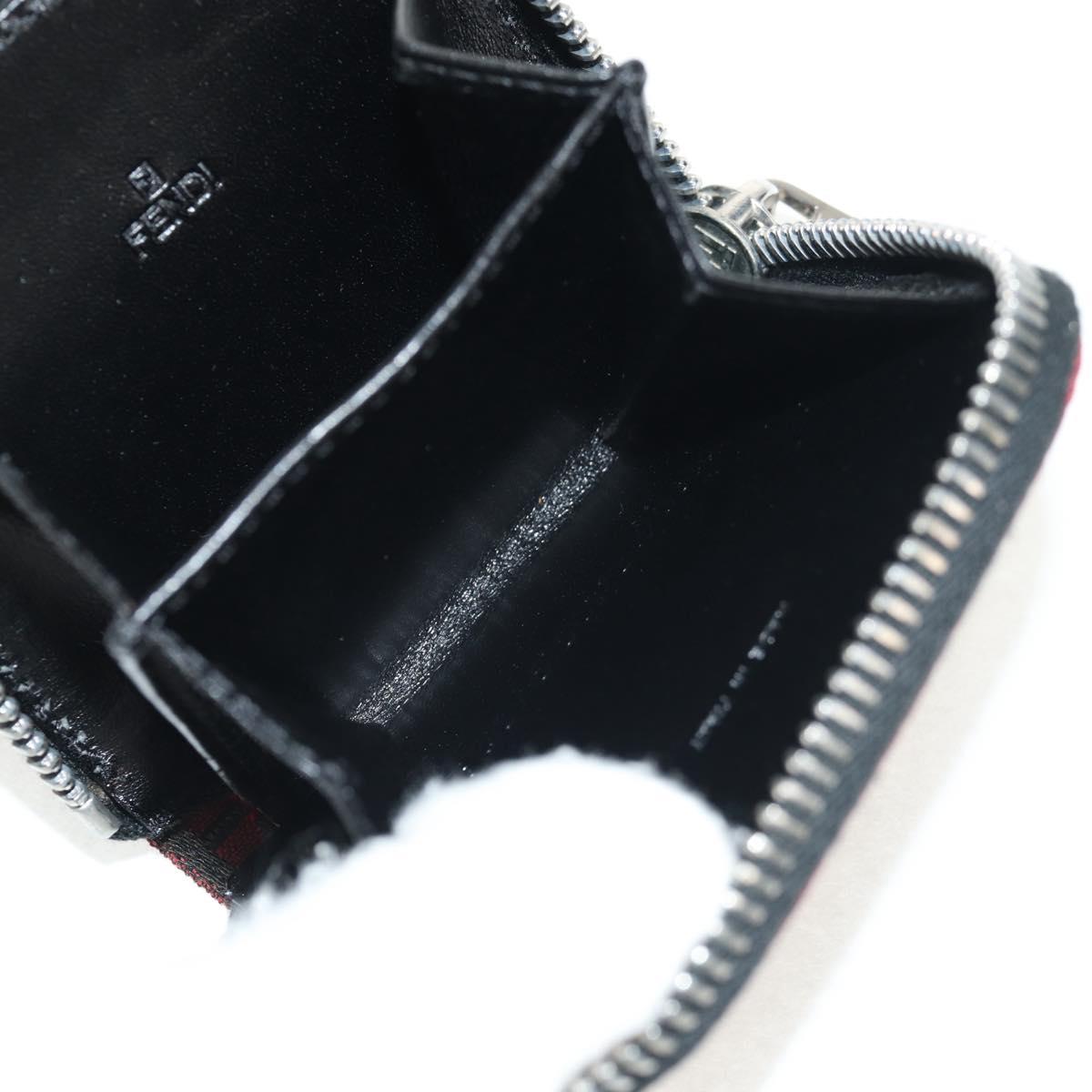 FENDI Zucchino Canvas Coin Purse Red Silver Auth am9652A