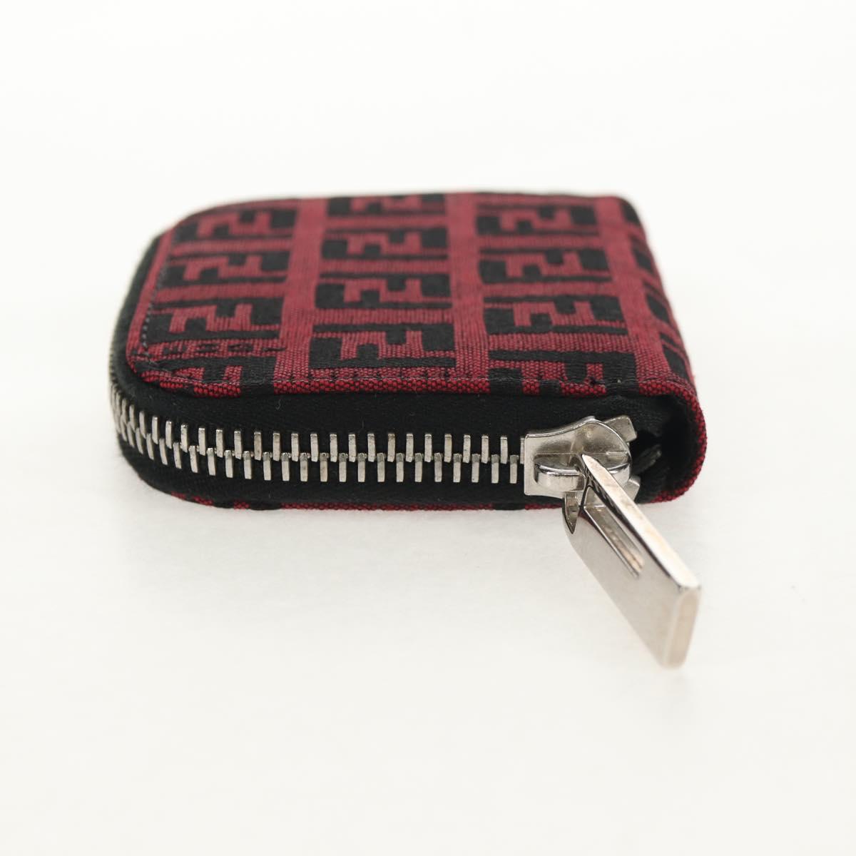FENDI Zucchino Canvas Coin Purse Red Silver Auth am9652A