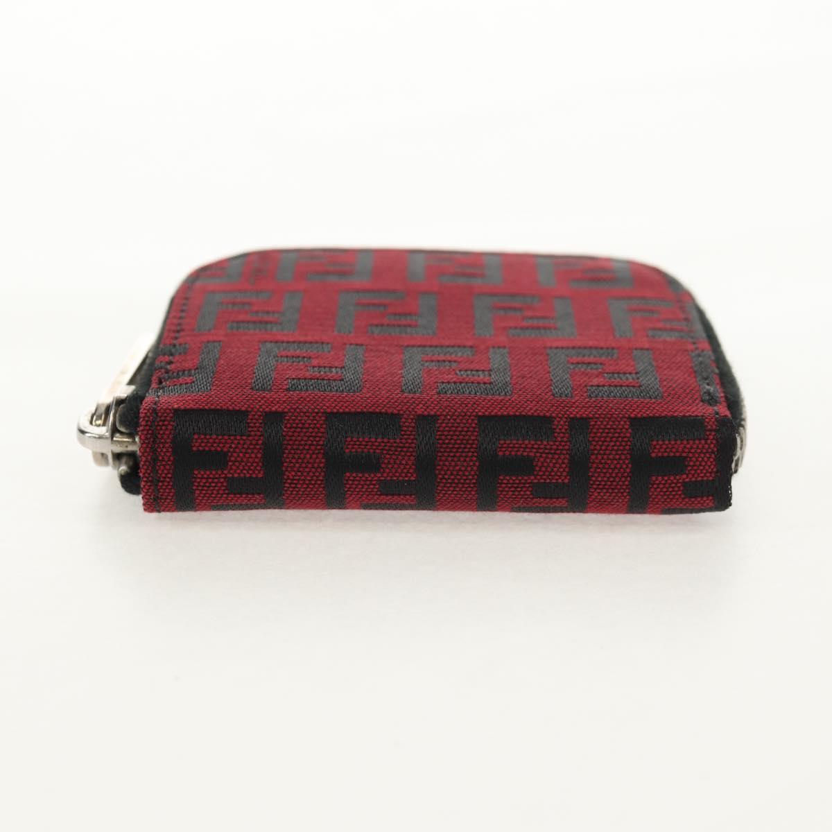 FENDI Zucchino Canvas Coin Purse Red Silver Auth am9652V