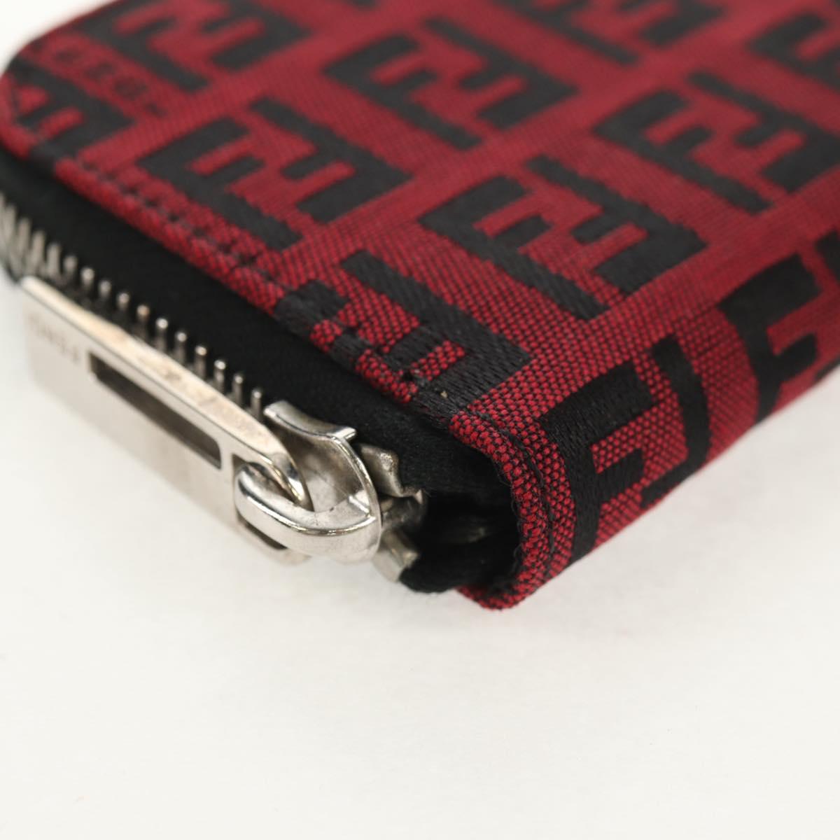 FENDI Zucchino Canvas Coin Purse Red Silver Auth am9652V