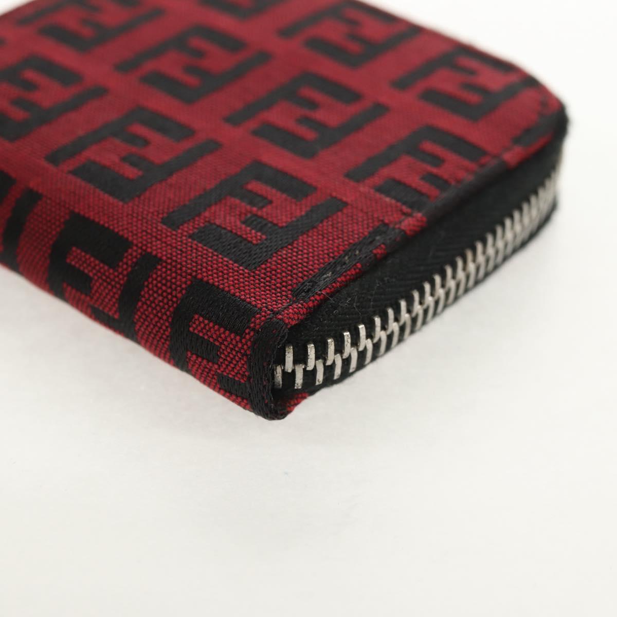 FENDI Zucchino Canvas Coin Purse Red Silver Auth am9652V