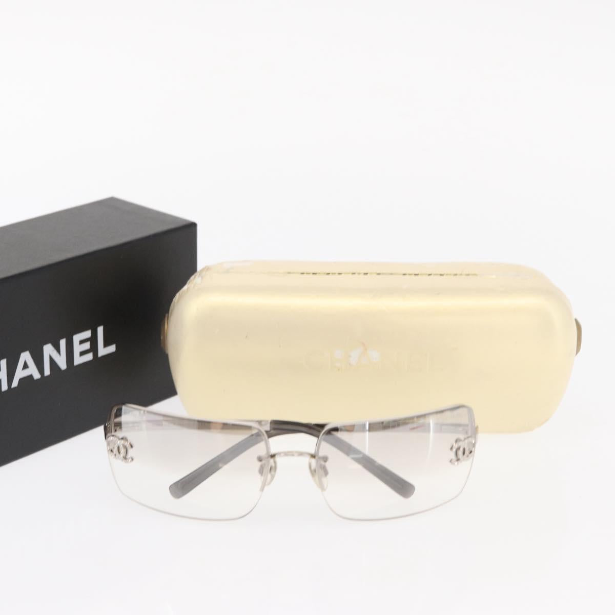 CHANEL COCO Mark Sunglasses metal Silver CC Auth am9658V