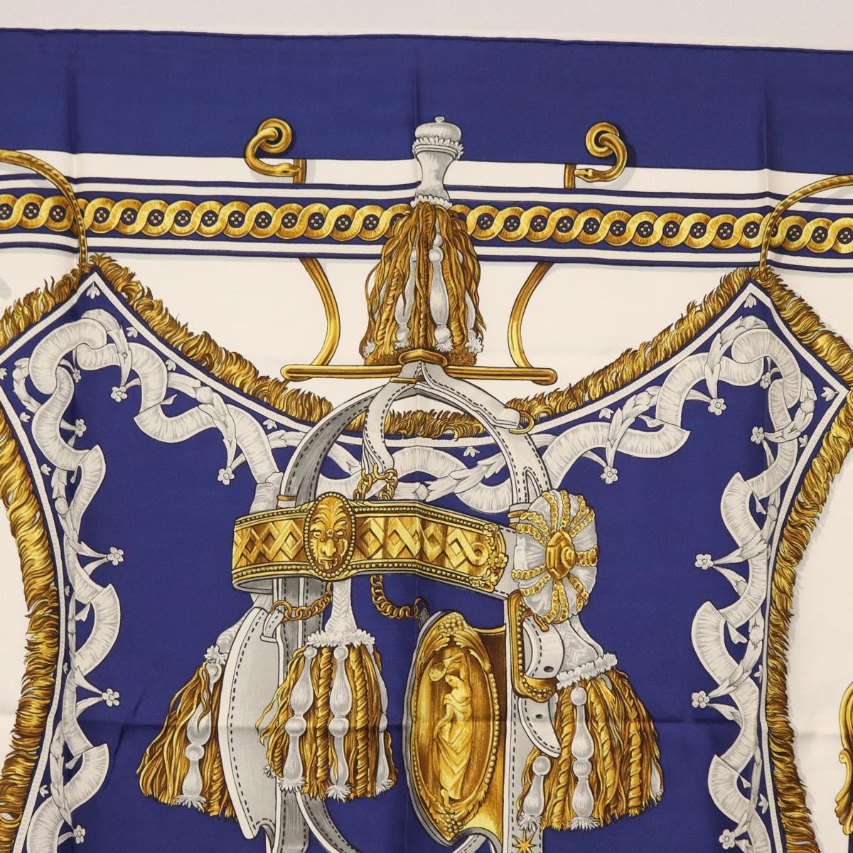 HERMES Carre 90 Scarf Silk ”BRIDE DE COUR” Blue Auth am9664