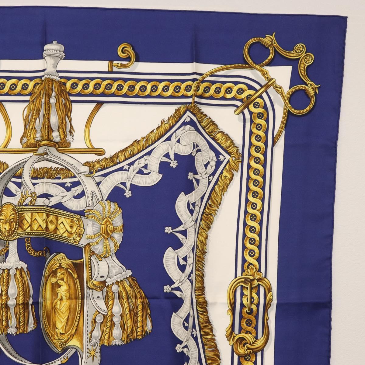 HERMES Carre 90 Scarf Silk ”BRIDE DE COUR” Blue Auth am9664