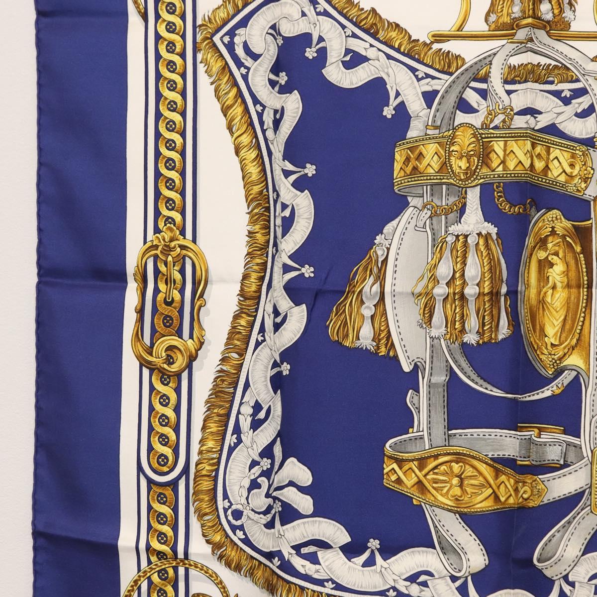 HERMES Carre 90 Scarf Silk ”BRIDE DE COUR” Blue Auth am9664