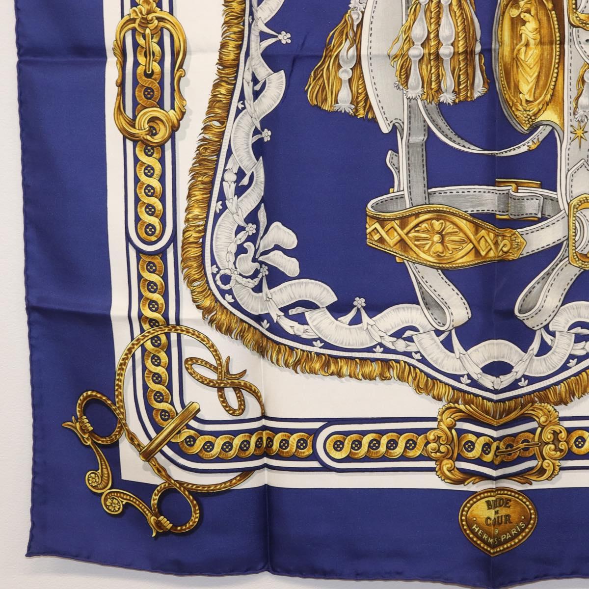 HERMES Carre 90 Scarf Silk ”BRIDE DE COUR” Blue Auth am9664