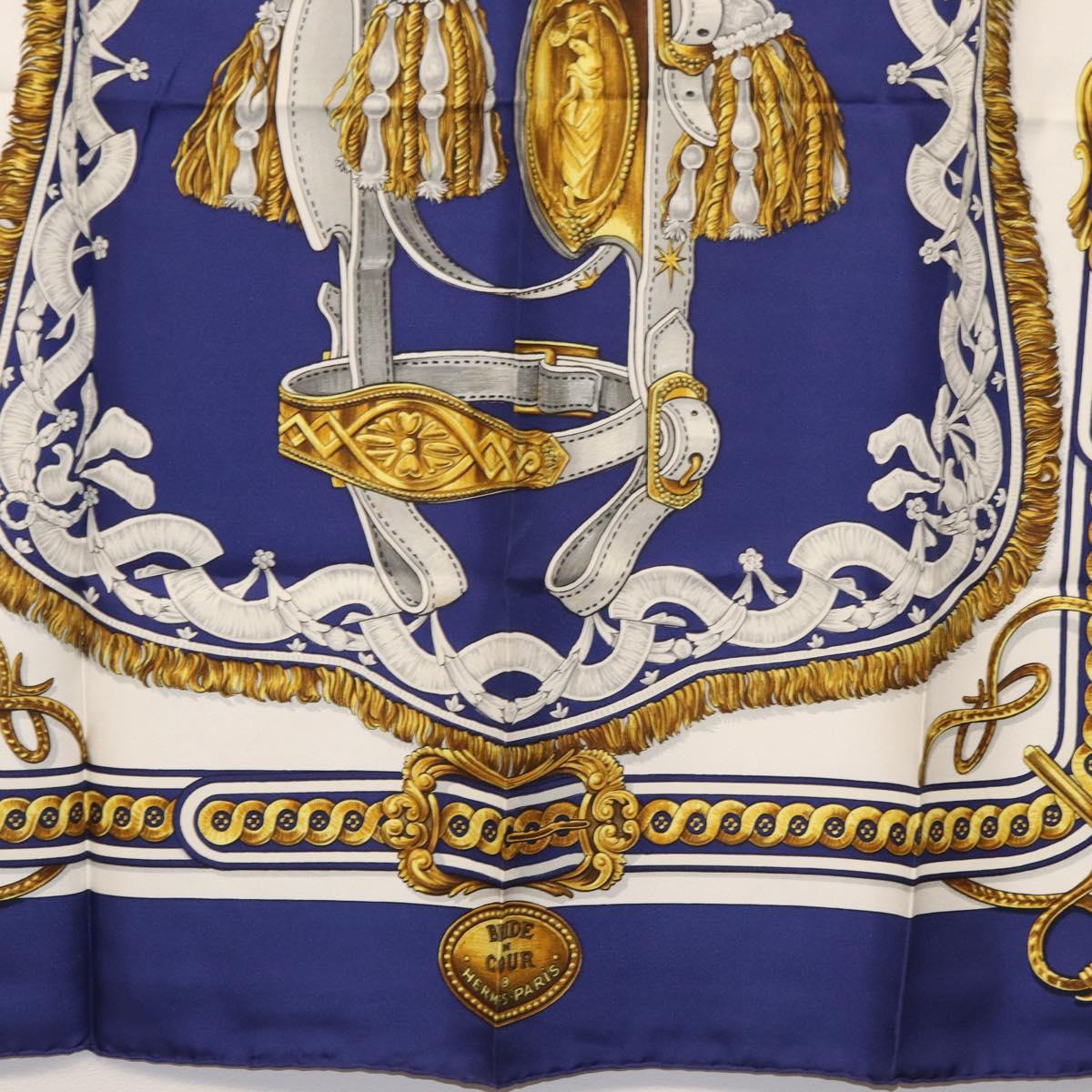 HERMES Carre 90 Scarf Silk ”BRIDE DE COUR” Blue Auth am9664