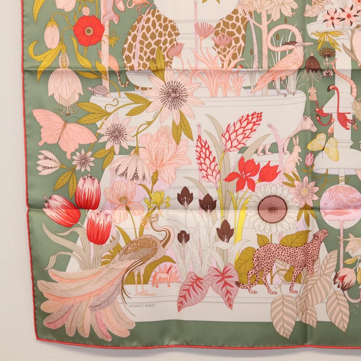 HERMES Carre 90 Scarf Silk ""PRECIOUS PARADISE"" Green Auth am9665M