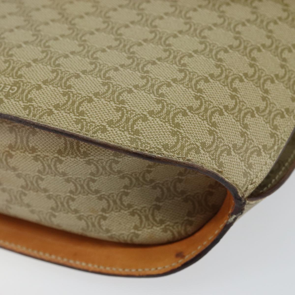 CELINE Macadam Canvas Shoulder Bag PVC Leather Beige Gold Auth am9666
