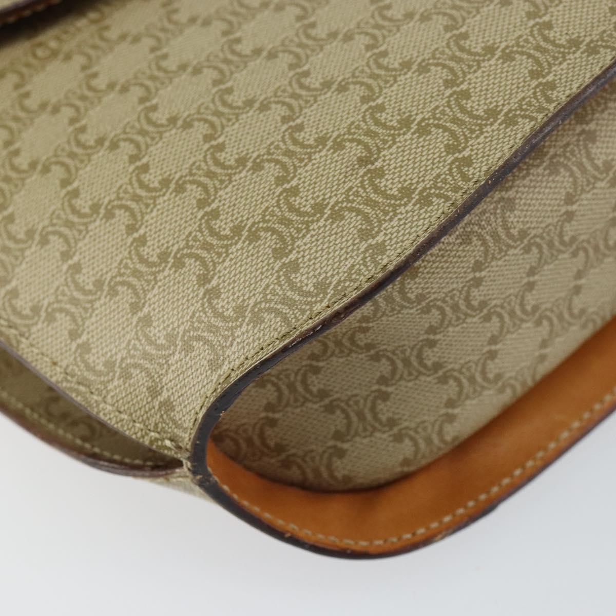 CELINE Macadam Canvas Shoulder Bag PVC Leather Beige Gold Auth am9666